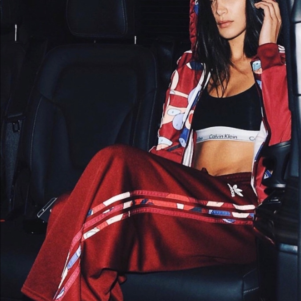 Adidas track pants as seen on Bella Hadid